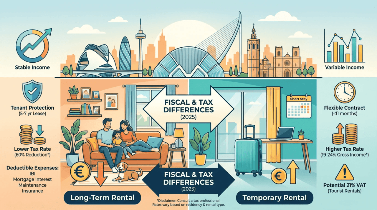 ¿Alquiler de Larga Estancia o Temporal? Comparativa Fiscal Valencia 2025
